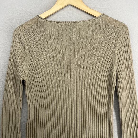 EILEEN FISHER Sweater XS Organic Cotton Tencel Ribbed Rolled Round Neck Beige - Picture 4 of 15